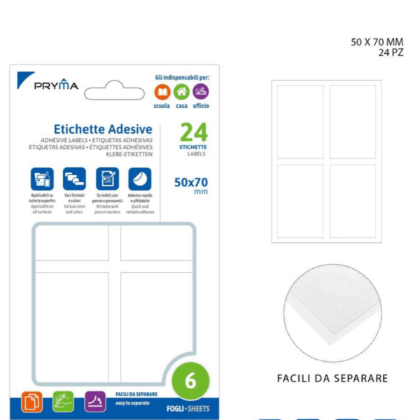 PRYMA - ETICHETTE ADESIVE BIANCHE 5X7CM (24 PZ)